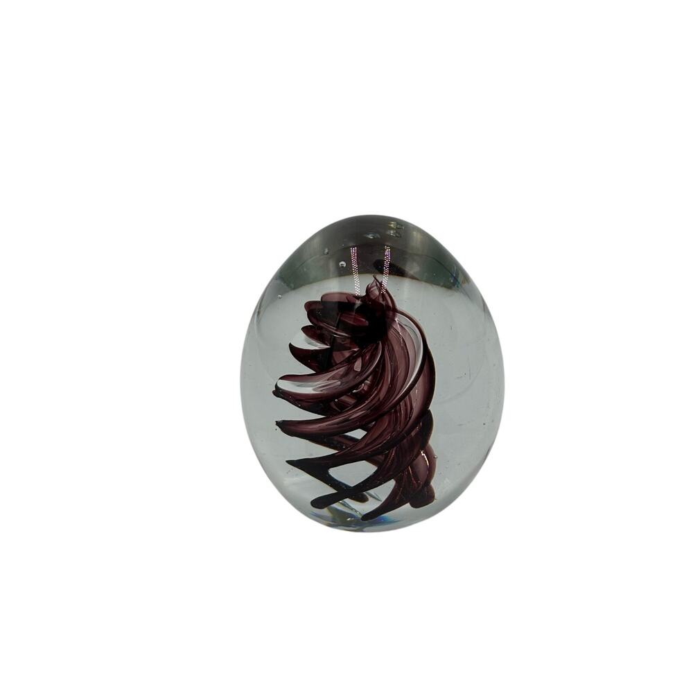 Vintage Hand Blown Art Glass Egg Shaped Purple Swirl Paperweight